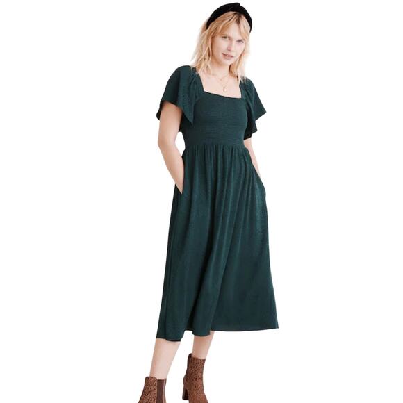 Madewell Lucie Smocked Midi Dress in Cheetah Jacquard Size XXS - Picture 1 of 8
